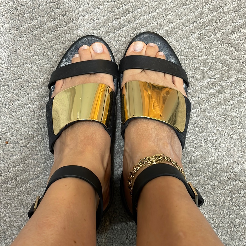 See By Chloe Black Sandals With Gold Hardware Size 6.5